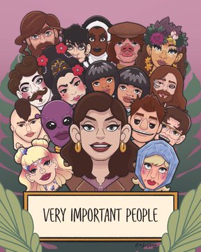 Fan art created for the show Very Important People depicting many different actors from the show in costume