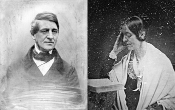 Two portraits, side by side.  The first is a portrait of Ralph Waldo Emerson, and the second is a portrait of Margaret Fuller